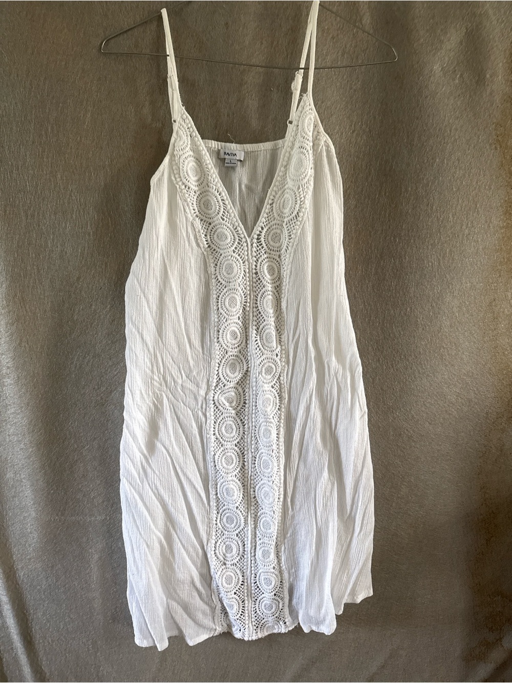 Raviya White Crochet-Front Mini Slip Dress